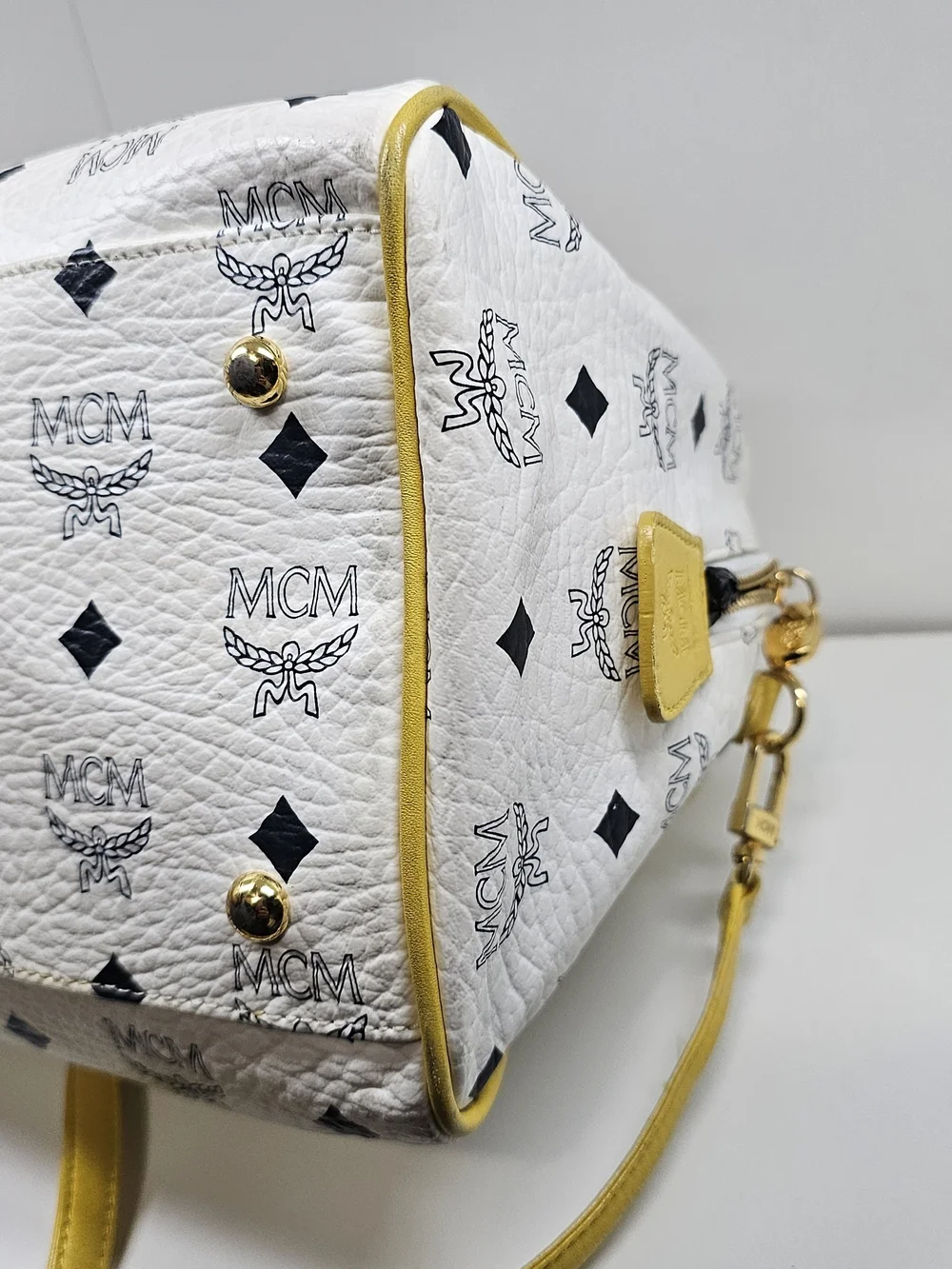 MCM White & Yellow Logo Satchel